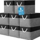 meekoo 8 Pack Collapsible Storage Bins Fabric Storage Bins Polyester Fabric Baskets with Handles Linen Closet Organizer for Shelf Home Closet Towels Toys(15 x 11 x 9.5 in,Black Gray)