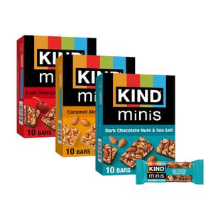 KIND Mini Snack Bars Variety Pack, Gluten Free, Low Sugar, Low Calorie Snacks, Dark Chocolate Nuts & Sea Salt, Caramel Almond & Sea Salt, Dark Chocolate Cherry Cashew, 80 Count (EXP 06/24/27)