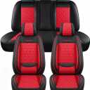 PU Leather Car Seat Covers Full Set, Airbag Compatible Automotive Seat Protectors, Waterproof & Non-Slip Universal Fit for Sedan SUV Truck (5-Piece,Red)