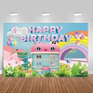 5 * 3FT Cartoon Doll House Theme Backdrop Birthday Party Backdrop Decorations,Cartoon Doll House Theme Party Supplies