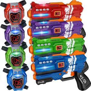 Laser Tag Guns Set of 4 Laser Tag Guns with Digital LED Score Display Vests,Gifts for Teens and Adults Boys & Girls,Adults and Family Fun,Gift for Kids Ages 8 9 10 11 12+Year Old Boy (Red Purple Green Blue)