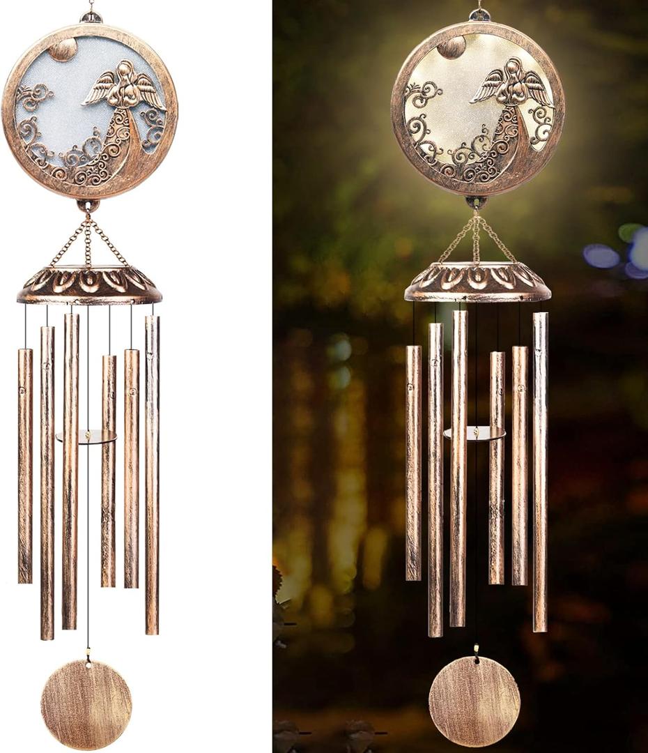 FSVGYY Solar Angel Wind Chimes for Outside-Memorial Wind Chimes- Memorial Wind Chime for Garden/Patio Decor Gifts for Mom Women-Loss of Loved One (33 Inch Deep Tone)