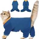 Cat Hair Sticky Onesie, Prevent Hair Loss Cat Pajamas, Long Sleeves Anti-Licking & Skin Disease Recovery Suit for Cats, Sphynx Clothes Costumes Outfits for Pet, Large