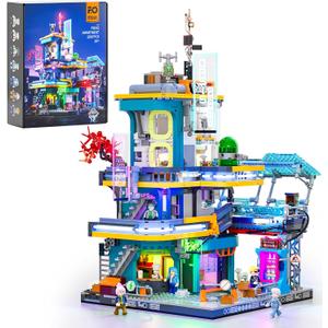 FUNWHOLE Cyberpunk Mansion Lighting Building-Bricks Set - 2524 Pcs Future City Modular Buildings Set Display Idea for Adults and Sci-fi Lovers, 18.2 Inches X 11.8 Inches X 10.5 Inches