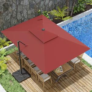 ZLACUIU 10x13FT Cantilever Outdoor Patio Umbrellas，Double Top Large Rectangle Umbrella Heavy Duty 360°Rotation Offset Outdoor Sun Shade Umbrella for Garden Deck Pool Backyard Patio, Red