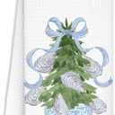 Christmas Chinoiserie Kitchen Towels Decor,Blue Bow Oyster Christmas Tree Towels Gifts,Blue Christmas Hand Towels for Bathroom Kitchen,Grandmillennial Decor,16x24 Inches