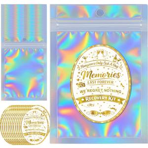 Holographic Hangover Recovery Kit Bags 5.5x7.9 Inch – Shiny Favor Bags And Stickers, Press-Seal Party Favor Bag for Wedding & Bachelorette ((24 Bags + 24 Stickers))