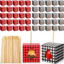Ctosree 50 Sets Christmas Apple Boxes with Hole and Stick 4" x 4" x 4" Caramel Candy Apple Box Kit Cake Cookies Gift Packaging with Clear Window for Wedding Winter Xmas Party Supplies(Buffalo Plaid)