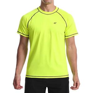 Men's Swim Shirts Rash Guard UPF 50+ UV Sun Protection T-Shirt Quick Dry Fishing Beach T Shirts Short Sleeve(Neonyellow, XXL)
