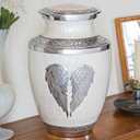 Olivia Memorials White Urn for Ashes for Women and Men - Free Pendant Necklace - Angel Wings Heart Cremation Urns for Adult Male and Female - Funeral Decorative Urn for Mom Mother (Large - 1 Count)