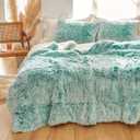 Luxury Faux Fur Shaggy Comforter Set King Size, Plush & Sherpa Reversible Comforter Teal with White, 3 Pieces Fluffy Fuzzy Bedding Set Ultra Soft and Warm for Winter (1 Comforter + 2 Pillowcases)