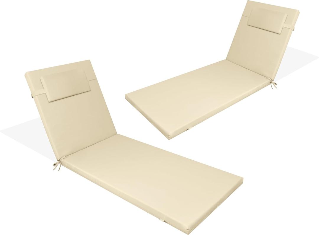 Outdoor Lounge Chair Cushion 75 x 23 x 2.5in, Patio Furniture Chair Cushion Chaise Lounge Cushion Waterproof for Garden Lawn Pool - Set of 2 (Beige)
