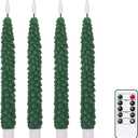 GenSwin Christmas Tree Flameless Taper Candles Flickering with Remote Timer, Real Wax LED Battery Operated Candles Warm 3D Wick Christmas Home Wedding Decor(Green, 0.78 X 9.64 Inch)