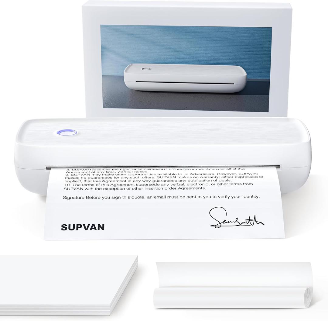 Katasymbol T200M Portable Printer Wireless for Travel, Bluetooth Inkless Printer with 300 DPI, Prints 400 Pages per Charge, Supports 8.5" X 11" US Letter, Compatible with iPhone, Android & Laptop