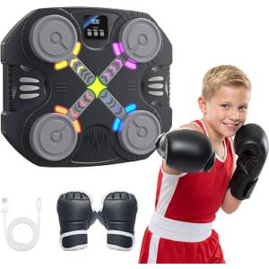 Music Boxing Machine for Kids, 2 3 4 5 6 7 8 Year Old Boy Birthday Gift, Wall Mounted Punching Target with LED Lights & Boxing Gloves, Fun Fitness Equipment for Teen Boys, Indoor Home,Office,Gym Play