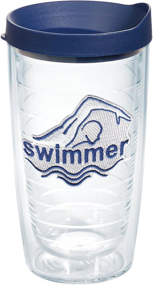 Tervis Swim For It Tumbler with Emblem and Navy Lid 16oz, Clear