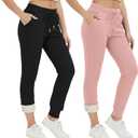 Coume 2 Pcs Women Sherpa Lined Sweatpants Winter Warm Womens Fleece Joggers with Pockets Thermal Athletic Running Pants (Small, Black, Pink)