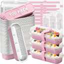 Ruckae 100 Pack Mini Loaf Cake Pan with Lids and Spoons Disposable Aluminum Tin Foil Pans Rectangle Mini Loaf Pans with Lids for Baking,Party,Picnics,Holidays (Pink)