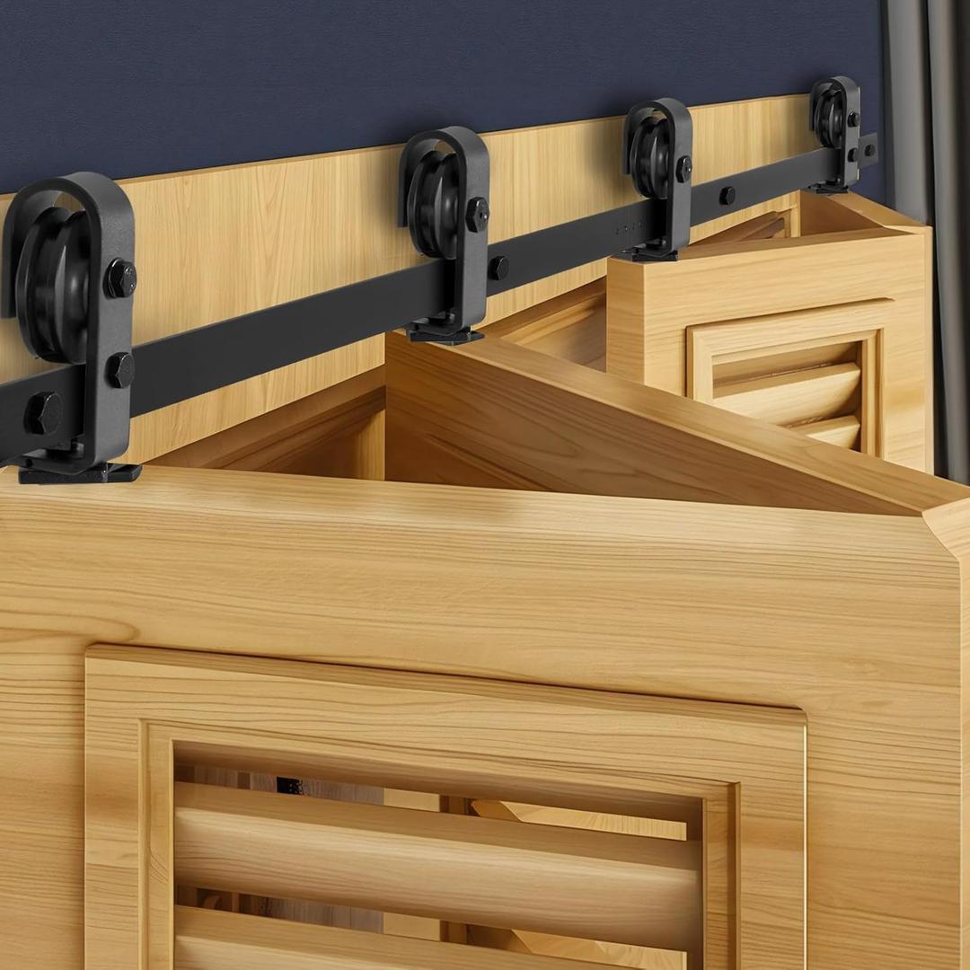 VEVOR 76" Bi-Folding Sliding Barn Door Hardware Track Kit, Bifold Sliding Door Hardware, Slide Smoothly Quietly, Heavy Duty, Easy to Install, for Four 18" Closet Pantry Laundry Barn Doors [No Door]