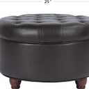 Homepop Home Decor | Button Tufted Faux Leather Round Storage Ottoman | Ottoman with Storage for Living Room & Bedroom (Distressed Brown), 25"D x 25"W x 15"H
