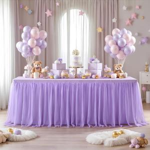 Lavender Tulle Tablecloth for 6 Foot Rectangular Tables 6ft Light Purple Table Cloth Rectangle Wrinkle Free Lilac Table Cover with Tutu Skirt for Wedding Birthday Party Baby Shower Banquet Buffet, 72" x 30"