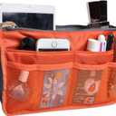 Vercord Purse Organizer Insert for Handbags Bag Organizers Inside Tote Pocketbook Women Nurse Nylon 13 Pockets Orange Medium