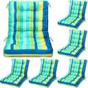 Hoteam 6 Set Patio Chair Cushions Outdoor 20 x 40 Inch High Chair Patio Cushion for Outdoor Furniture Waterproof Seat Rocking Indoor Thickened Pad(Striped Style,Green)