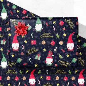 3 x GIOLNIAY Gnome Christmas Wrapping Paper for Men Women Kids - Navy Blue Xmas Gift Wrap with Gnome & Merry Christmas Text - 4 Jumbo Sheets, 2840 Each, Easy to Store