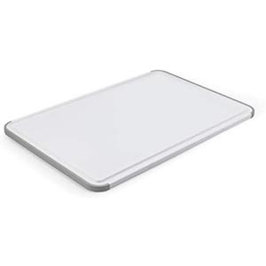 KitchenAid Classic Plastic Cutting Board with Perimeter Trench and Non Slip Edges, Dishwasher Safe, 12 inch x 18 inch, White and Gray
