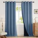 Rinwoc 100% Blackout Curtains 108 inch Length 2 Panels for Living Room, Linen-Look Textured Room Darkening Thermal Insulated Soundproof Farmhouse Drapes for Bedroom (W52xL108, Blue)