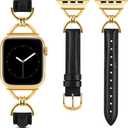 Wearlizer Leather Band Compatible with Apple Watch Bands Women 41/40/38/42/44/45/46/49mm, Dressy Fancy Slim Thin Strap with Designer D-Shape Buckle for iWatch Series 11 10 9 8 7 6 5 4 3 SE/Ultra 3 2 1