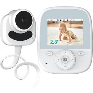 Baby Monitor with Camera and Audio, 2.8" Video Baby Monitor with Secure Transmission No WiFi, Night Vision, Temperature Sensor, Two-Way Talk, Al Off-Lens Detection, Feeding Reminder