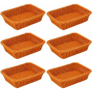 6 Pack 12 Inch Brown Woven Fruit Baskets, Plastic Wicker Bread Baskets