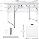 Lakhow Folding Table 4 Foot Portable Heavy Duty Plastic Fold-in-Half Utility Table with Carrying Handle,Indoor Outdoor Small Adjustable Height Folding,Camping and Party,White