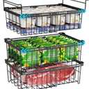 iSPECLE Deep Freezer Organizer Bins - 3 Pack Large Freezer organizer Bins, Hanging Basket Expands to 22.6" (L), Stackable Bins Expand to 17.1"(L), Fit 10 to 20 Cu.FT, 1 Hanging & 2 Stacking, Black