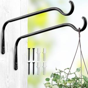 Durable Plant Hangers Brackets: 2 Pack 12 Inch Outdoor Metal Hanging Plant Brackets - Rustproof Wall Hooks for Hanging Flower Basket Bird Feeders Wind Chimes and Lanterns