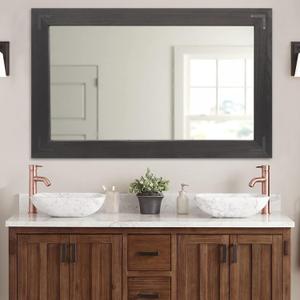 YOSHOOT Rustic Wooden Framed Wall Mirror, Natural Wood Bathroom Vanity Mirror for Farmhouse Decor, Vertical or Horizontal Hanging (40" x 26", Black)