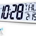 Atomic Clock with Backlight 15.0" Digital Wall Clock Battery Operated Atomic Wall Clock Digital Alarm Clock with Day Date & Temperature for Wall Office Bedroom Living Room
