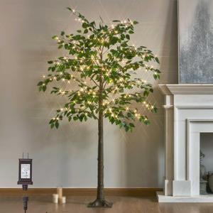 Lighted Ficus Tree 6FT 264 LED Fairy Lights, Artificial Greenery Tree with Lights for Home Fireplace Living Room Decoration Inside