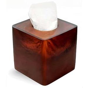 Smooth Tortoiseshell Finish Facial Tissue Box Cover - Brown Resin Cube Tissue Holder with Open Bottom, Modern Home Decor for Bathroom, Living Room, Kitchen, Office - Unique Housewarming Gift