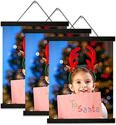 Magnetic Poster Hanger Frame black 3 pack, 8x10 8x12 8x18 Poster Frame Wooden Magnetic Hanging Kit for Walls Map Canvas Artwork