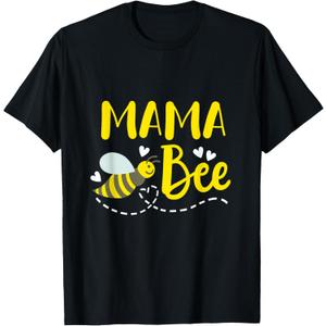 Mama Bee Cute Beekeeping Birthday Party Matching Family Mom T-Shirt (Black, L)