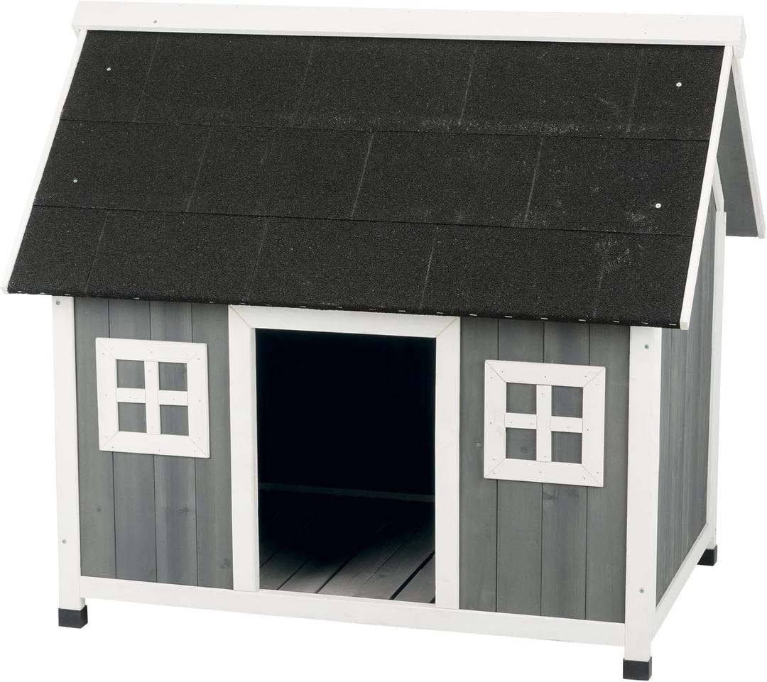 Trixie Natura Barn Style Dog House  Outdoor Wooden Shelter for Small to Medium-Sized Dogs - Weatherproof Sealer, Peaked Roof, and Adjustable Legs  41 x 27.75 x 36 in