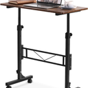 Small Standing Desk Adjustable Height, Mobile Stand Up Desk with Wheels, 32 Inch Portable Rolling Desks for Walking Pad Treadmill Wood Rustic