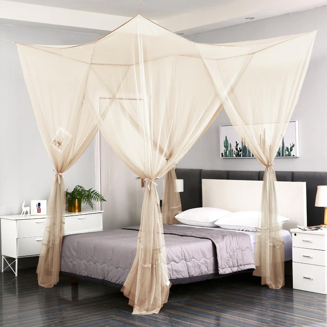 Mengersi Mosquito Net for Bed Canopy,Four Corner Post Canopy Bed Curtains for Full/Queen/King Size Bed,Bed Curtains for Patio Indoor Outdoor Net (Ivory)