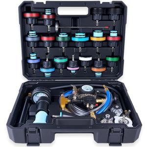 KOOPOOL 30PCS Radiator Pressure Tester Kit, Coolant Pressure Tester and Vacuum Refill Kit for Automotive Cooling System Water Tank Leakage Detection