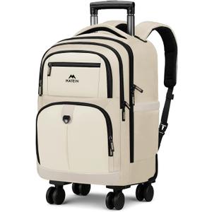 MATEIN Rolling Backpack for Women, Large Roller Backpack with 4 Spinner Wheels, 17 Inch Rolling Computer Bag Travel Carry On with Padded Shoulder Straps, Water Resistant Business Wheeled Bag