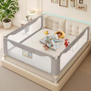 Updated King Size Bed Rail for Toddlers: Extral Tall Adjustable Child Safety Side Railing Guards for Infants Kids Child(78.7x78.7X 74.8)