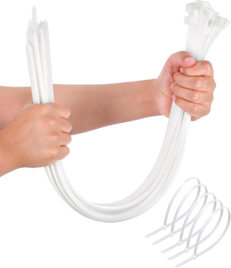 Large Zip Ties Heavy Duty Outdoor 24 inch (50 Pack), Heavy Duty Zip Ties 120 lbs Tensile Strength Outdoor UV Resistant,Awnings Tying Branches Bundling of Crops Fixed Water Pipes (White)