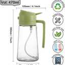 Oil Sprayer for Cooking 2 in 1, 470ml/16oz, Oil Spray & Dispenser Glass Bottle, Food-grade material for Kitchen, Salad Dressing, Frying, Air Fryer & BBQ (Green)